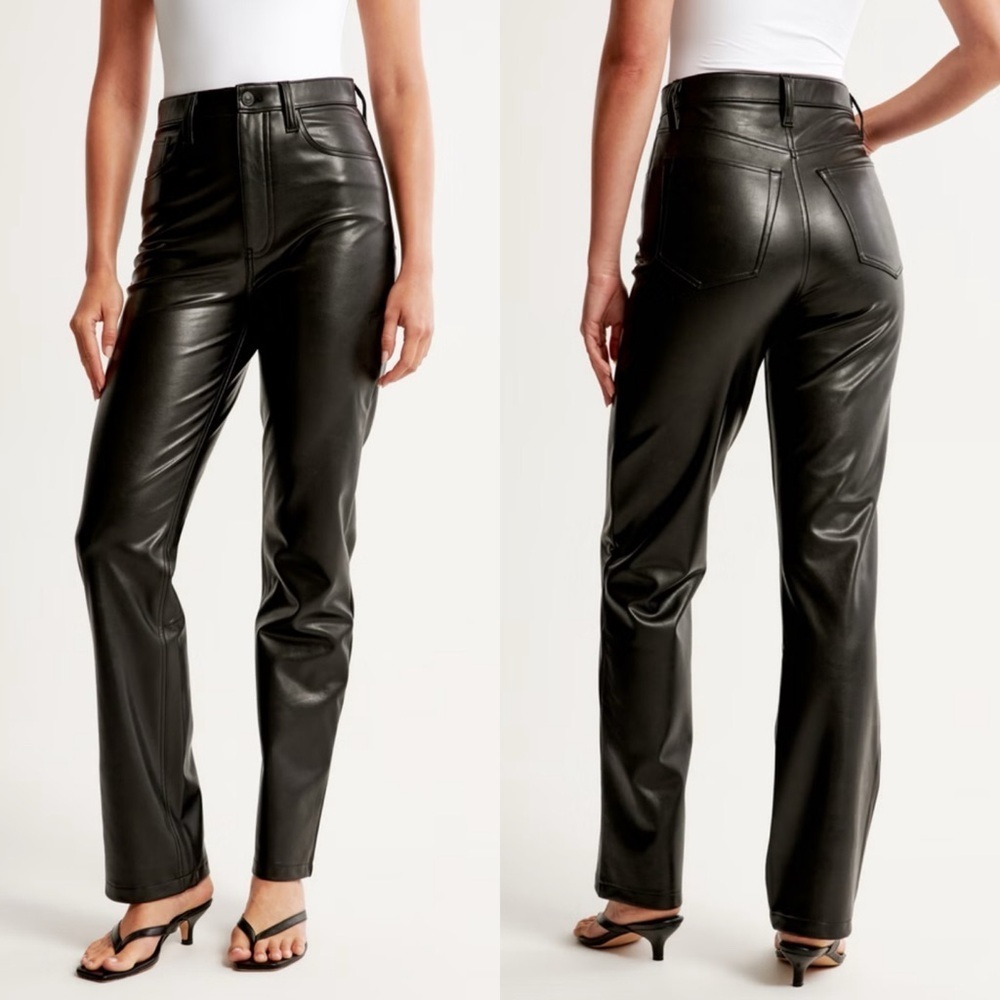 Abercrombie & Fitch 90’s Straight Ultra High Rise Pants Black Vegan Leather 14